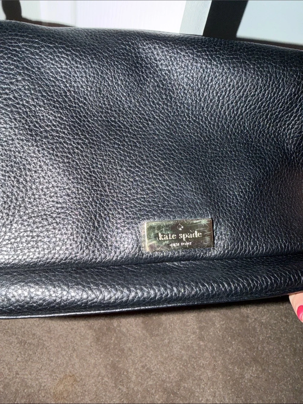 kate spade Black Pebbled Leather Crossbody with Gold Plate